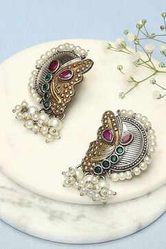 Oxidised Multicolor Brass Earrings image number 0