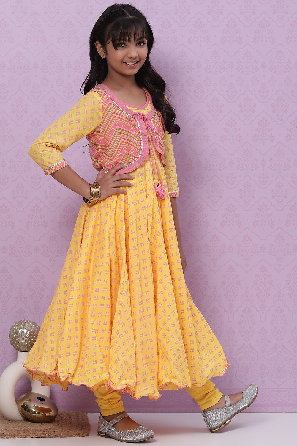 Yellow Cotton Anarkali Suit image number 6