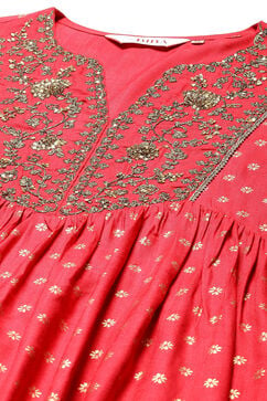 Red Rayon Flared Printed Kurta Dress image number 1