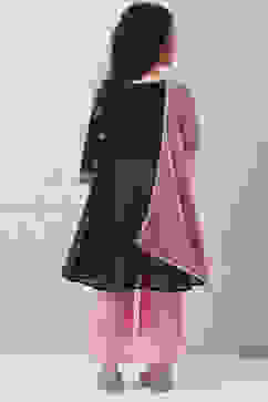 Black Art Silk Anarkali Straight Kurta Palazzo Suit Set image number 4