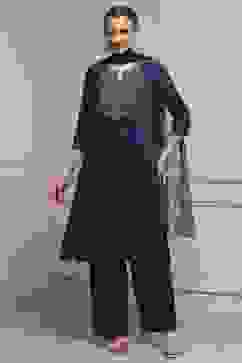 Blue Viscose Rayon Straight Solid Suit Set image number 0