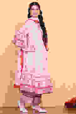 Pastel Pink Printed Angrakha Gathered Suit Set image number 4