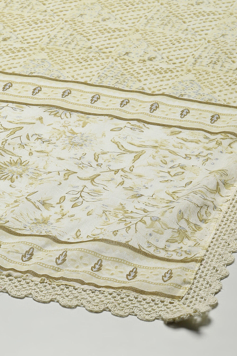 Off White Cotton Unstitched Suit set image number 4