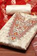 Red Tissue Chanderi Embroidered Unstitched Suit Set image number 1