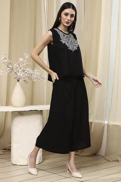 Black Viscose Rayon Straight Solid Fusion Set image number 5