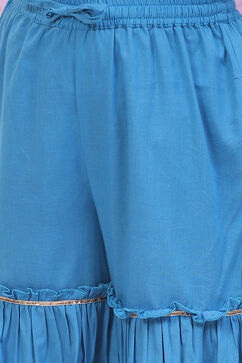 Blue Cotton A-Line Printed Kurta Set image number 2