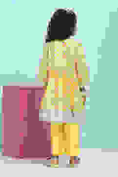 Yellow Cotton Printed A-Line Suit Set image number 4