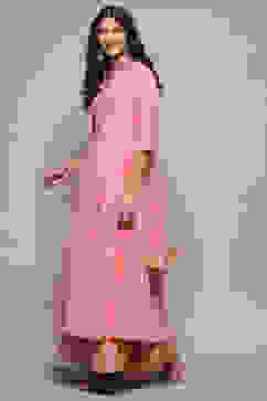 Pink Cotton Mirror work Anarkali Lehenga Set image number 4