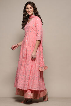 Pink Cotton Anarkali Lehenga Set image number 4