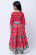 Red And Turquoise Cotton Anarkali Kurta Churidar Suit Set image number 4