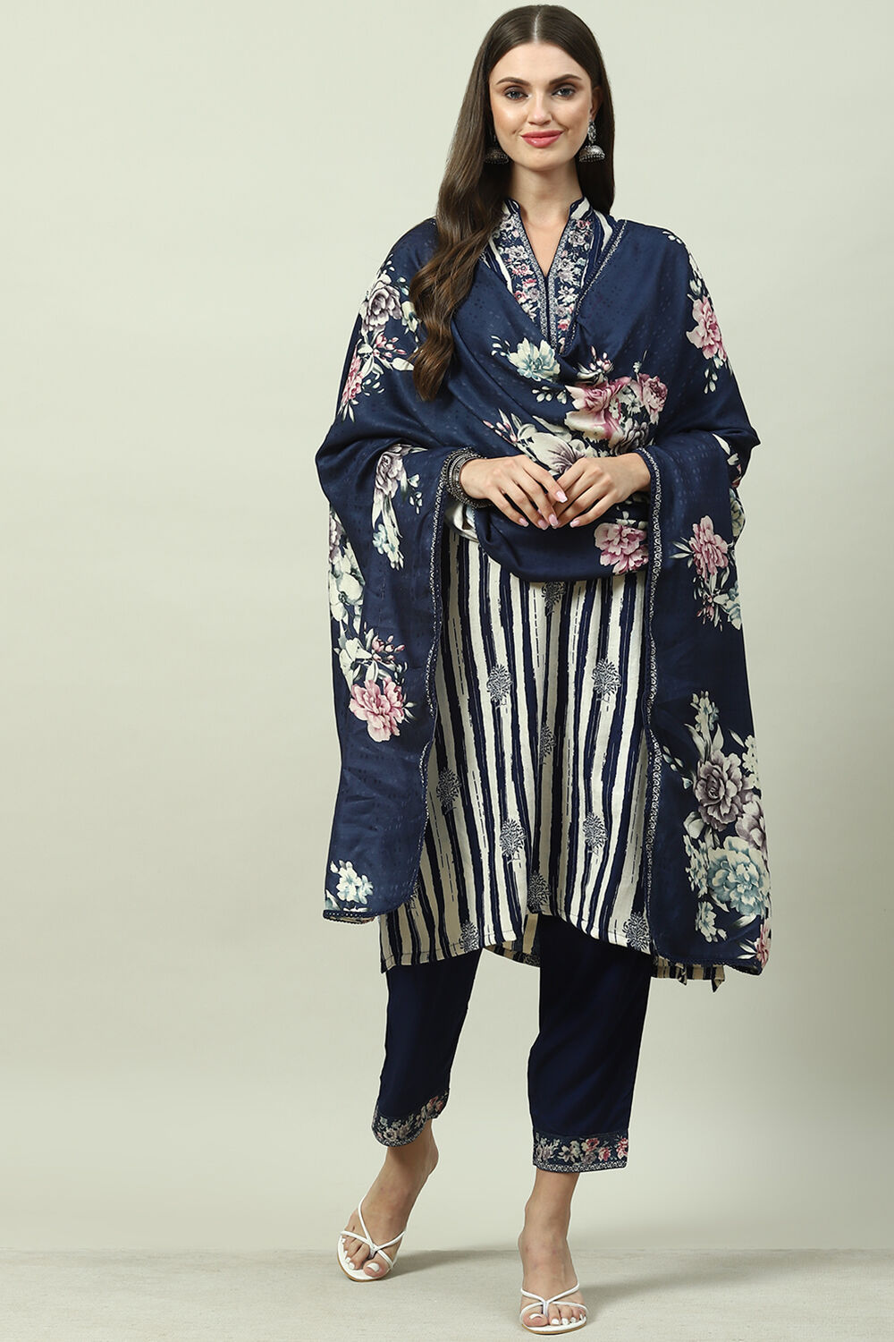 Indigo Viscose Straight Kurta Pants Suit Set image number 0