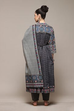 Charcoal Cotton Anarkali Printed Kurta Relaxed Salwar Suit Set image number 5
