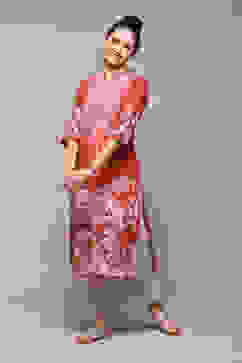 Red Cotton A-Line Printed Kurta image number 0