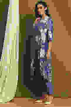 Indigo Modal Floral Printed Asymmetric Kurta Set image number 3