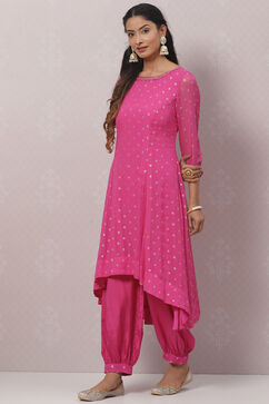 Fuschia Art Silk Asymmetric Kurta Set image number 3