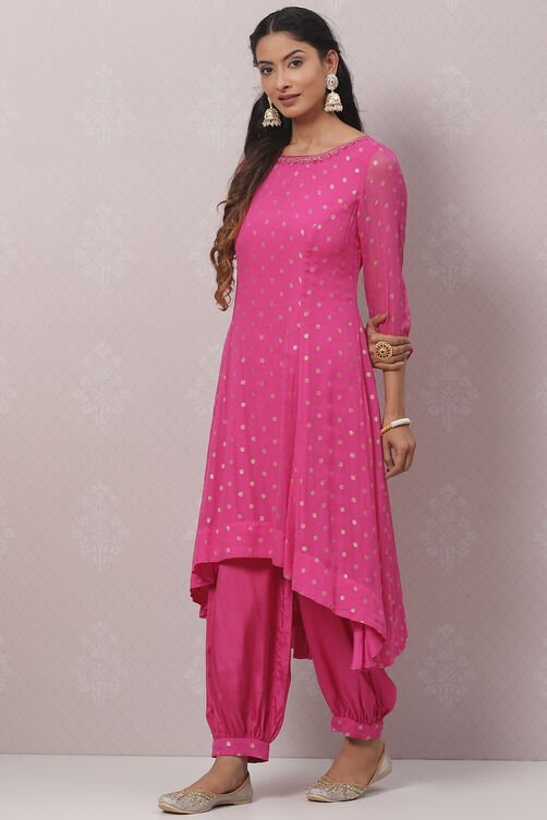 Fuschia Art Silk Asymmetric Kurta Set image number 3