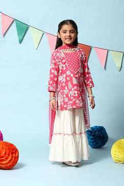 Berry Pink Cotton Straight Kurta Sharara Suit Set image number 6