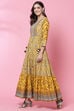 Mustard Cotton Flared Fusion Printed Dress image number 2