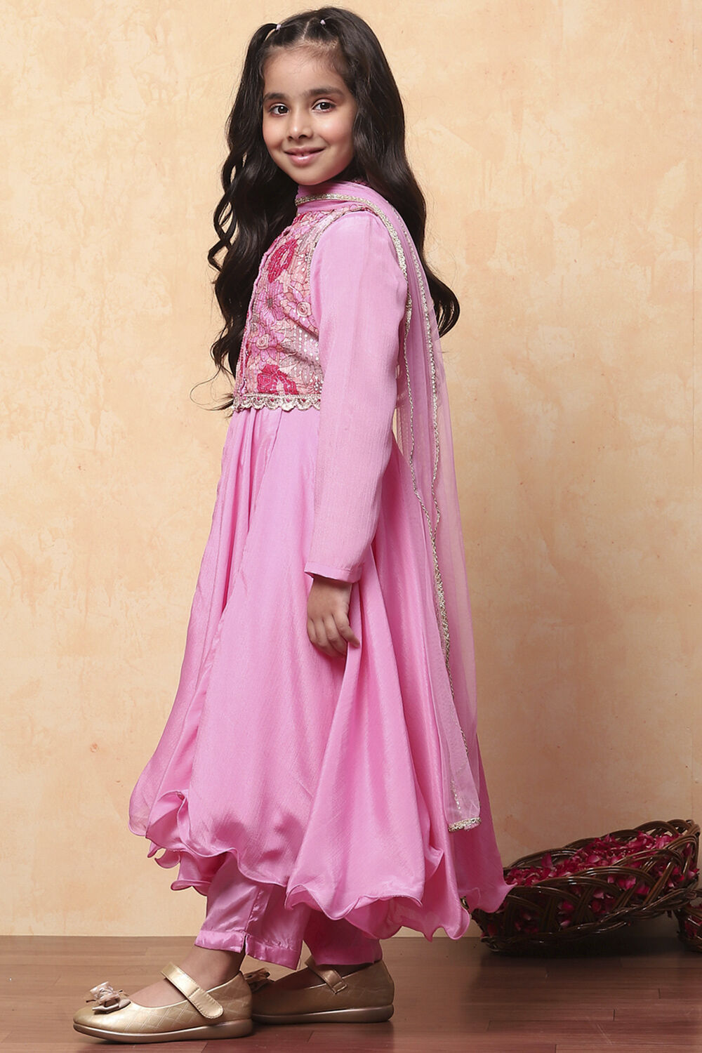 Pink Polyester Blend Anarkali With Jacket Suit Set image number 2