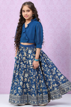 Blue Art Silk Flared Lehenga Set image number 0