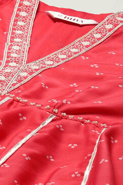 Pink Poly Cotton Anarkali Printed Kurta Palazzo Suit Set image number 1