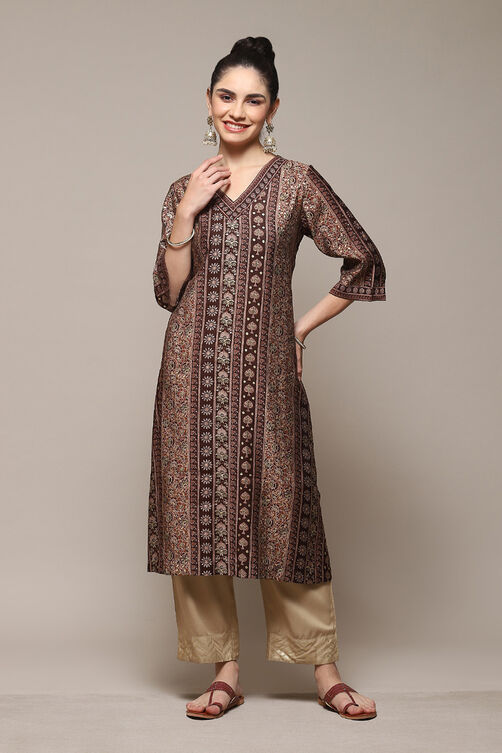 Brown Poly Viscose Straight Printed Kurta image number 5