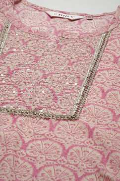 Pink Cotton Blend Straight Kurta Palazzo Suit Set image number 5