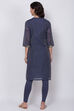 Navy Blue Poly Metallic Cotton Straight Suit Set image number 4