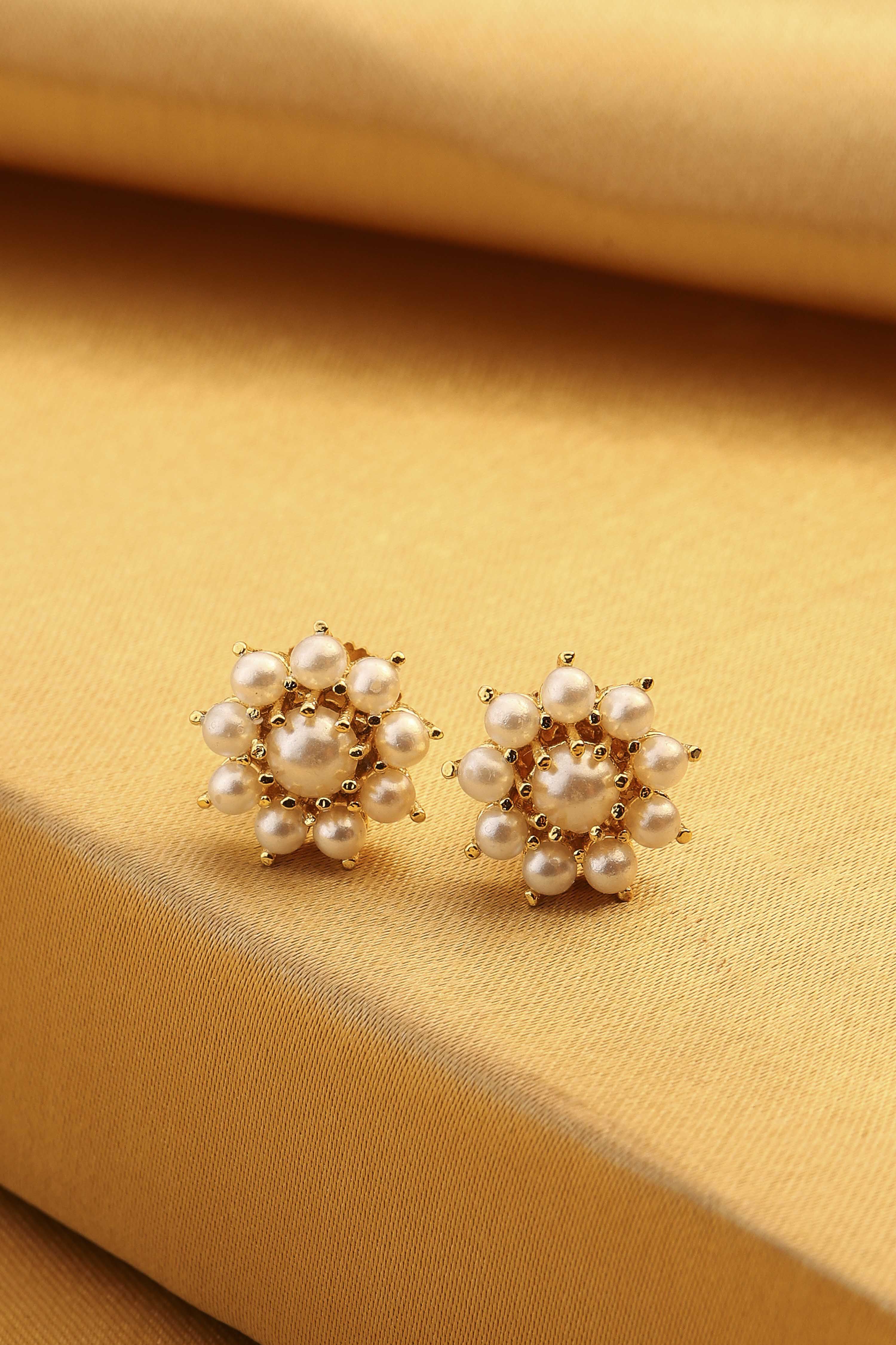 Gold-Plated Brass Pearl Stud Earrings image number 0
