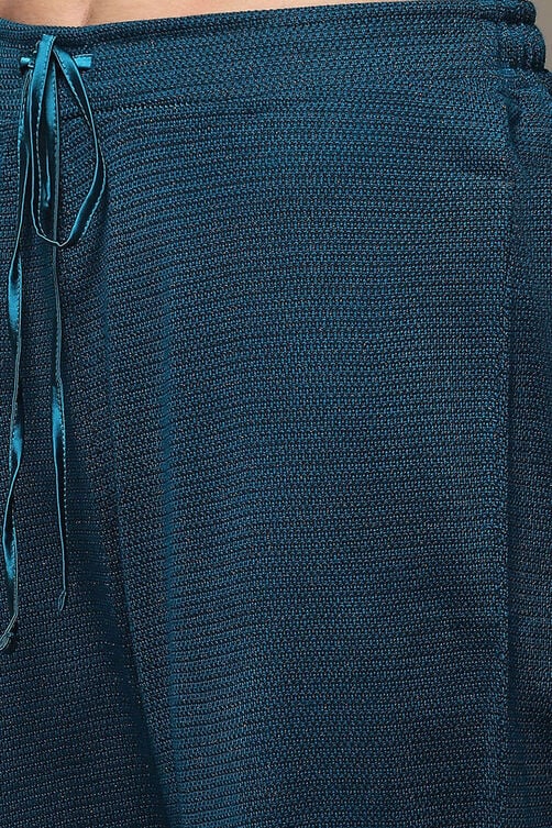 Peacock Blue Acrylic Straight Kurta Pants Suit Set image number 2