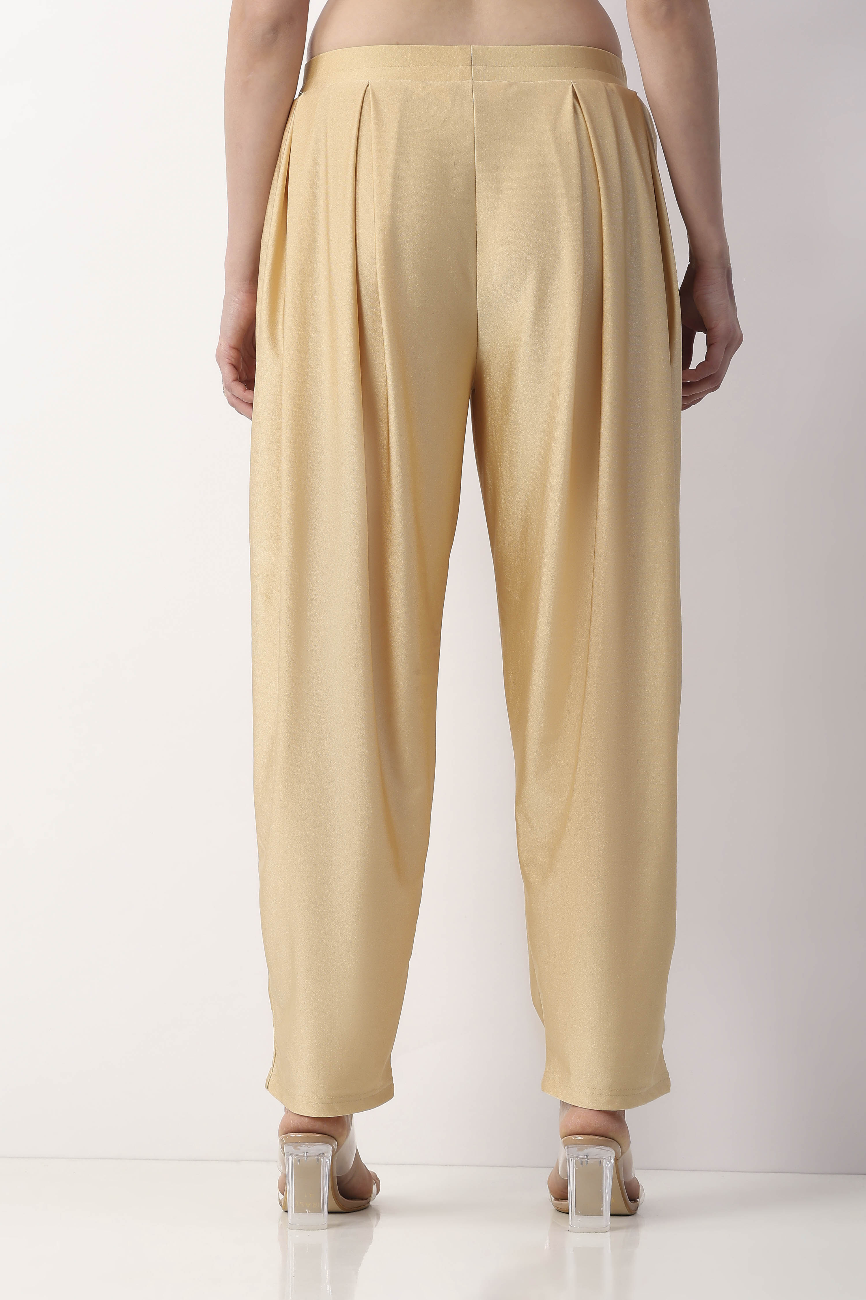 Gold Viscose Lycra Straight Solid Palazzos image number 4