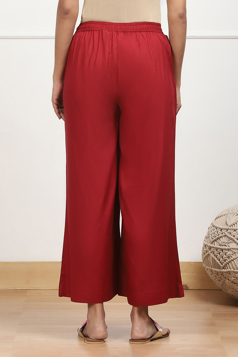 Navy Blue Viscose Solid Straight Palazzos image number 5