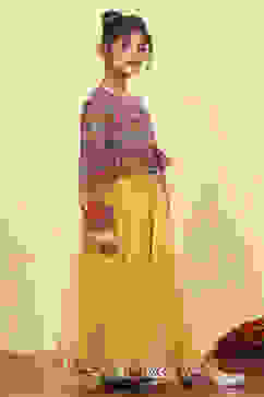 Yellow Polyester Printed Kalidar Lehenga Set image number 5