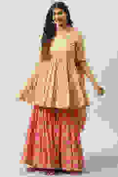 Mango Yellow Cotton Flared Kurta Garara Suit Set image number 0