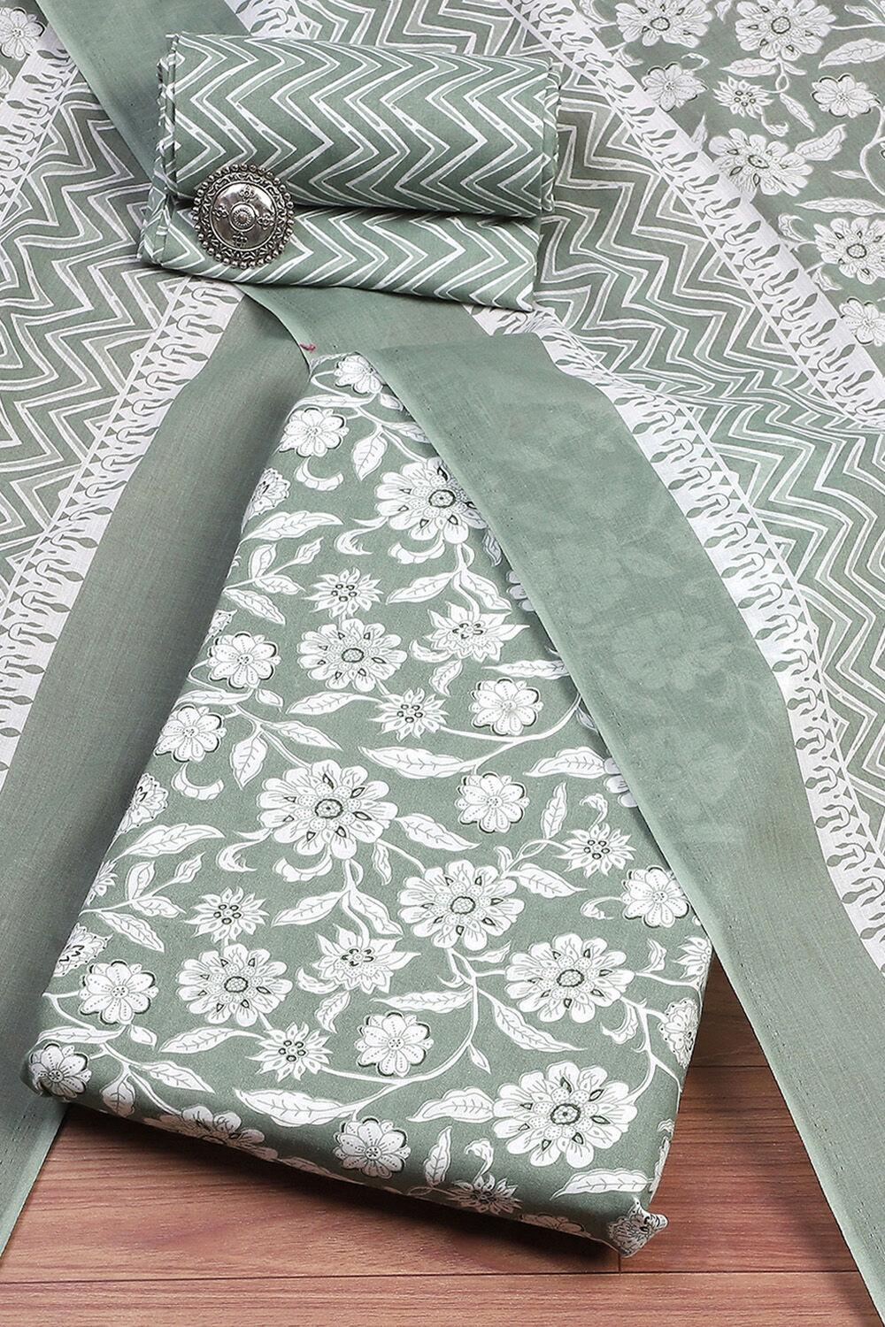 Purple Cotton Screen Printed Unstitched Suit Set image number 0