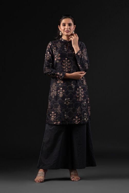 Rohit Bal Black Cotton Silk Straight Printed Kurta Set image number 8