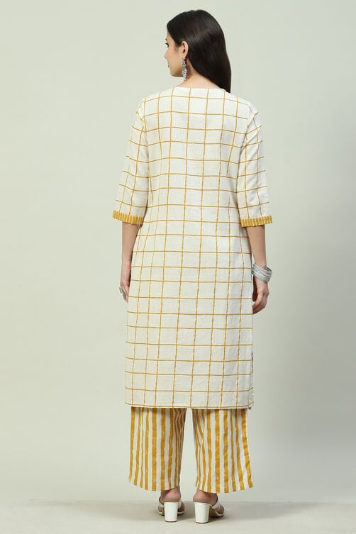 Mustard Cotton Blend Straight Kurta Palazzo Suit Set image number 4