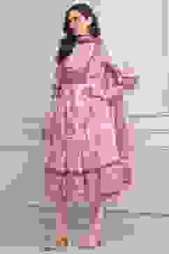 Light Pink Cotton Printed Anarkali Suit Set image number 3