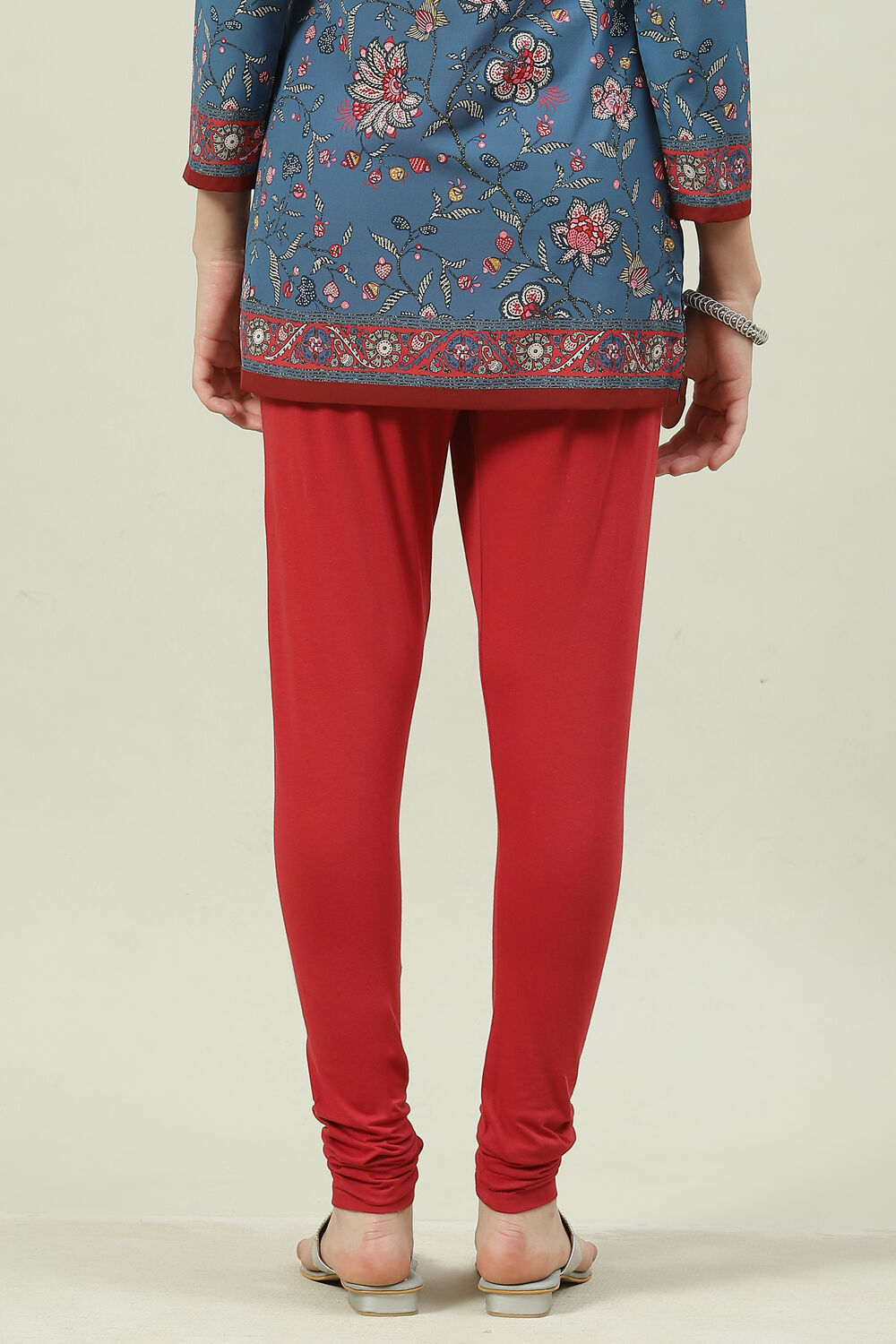 Dark Red Cotton Blend Solid Churidar image number 4