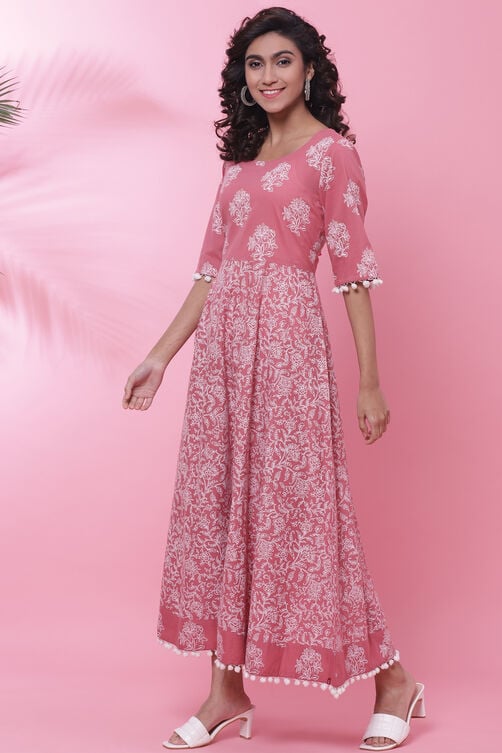 Onion Pink Cotton Printed Kurta Dress image number 2