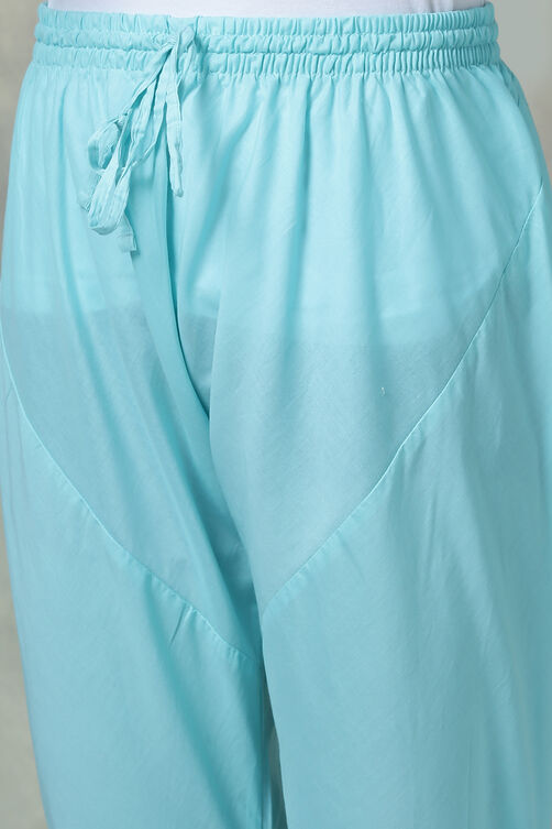 Turquoise Cotton Double Layered Kurta Churidar Suit Set image number 1