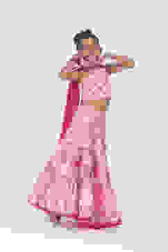 Pink Cotton Printed Regular Lehenga Set image number 3