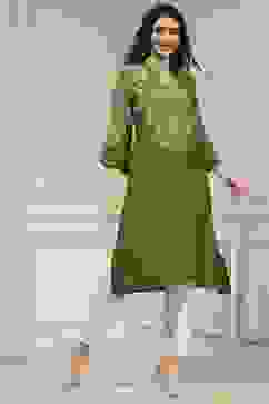 Olive Green Printed Straight Kurta image number 4