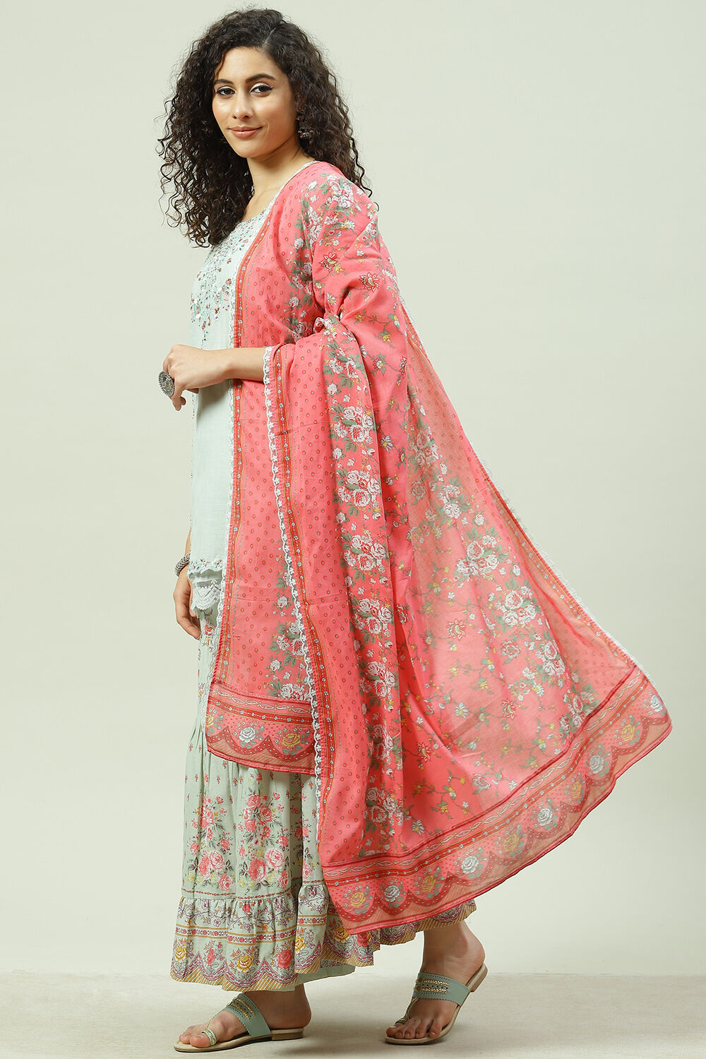 Pista Green Relaxed Kurta Garara Suit Set image number 5