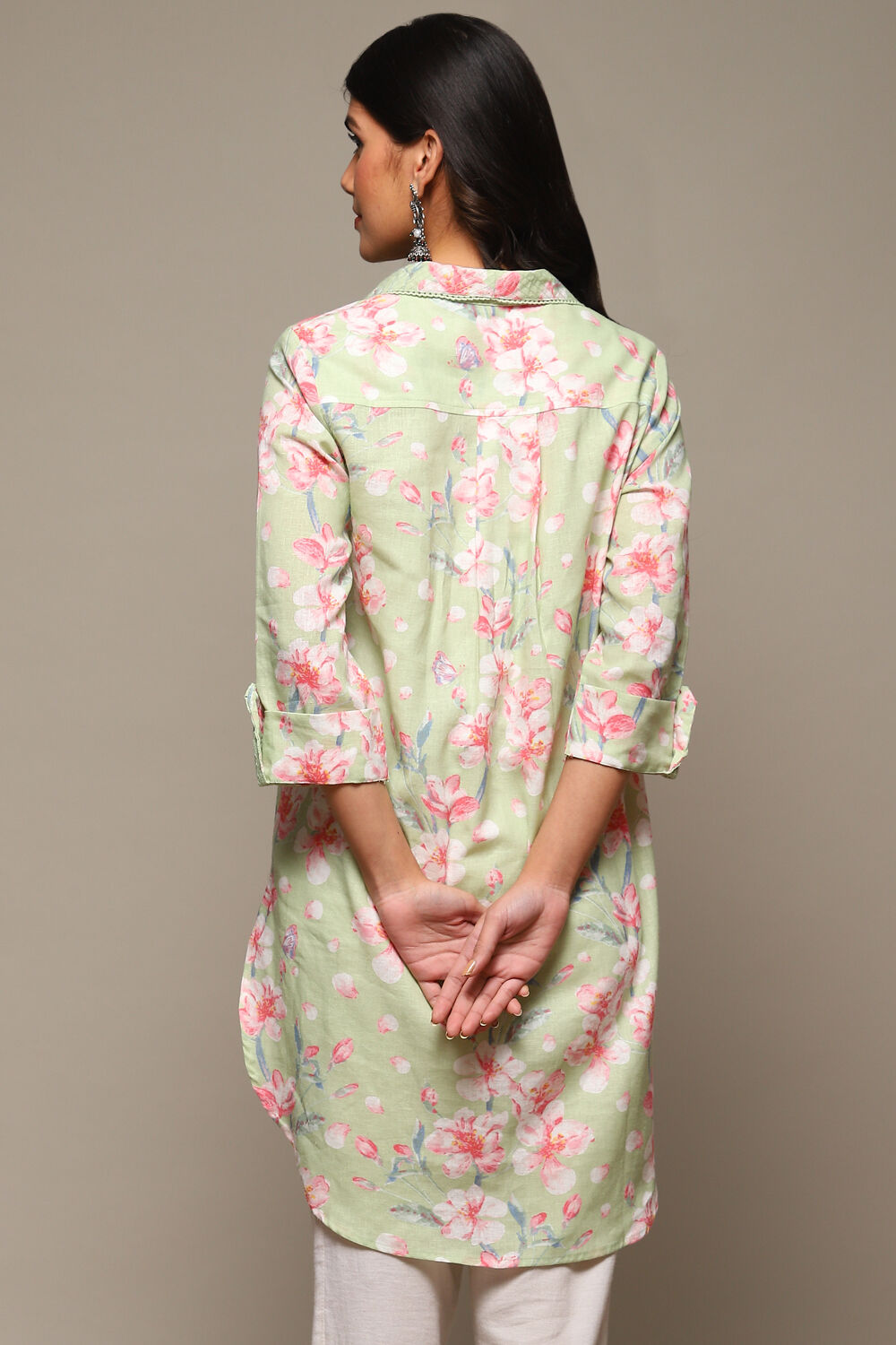 Mint Green Cotton Printed Shirt image number 4