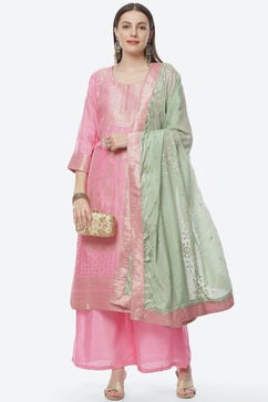 Pink Silk Woven Unstitched Suit Set image number 7