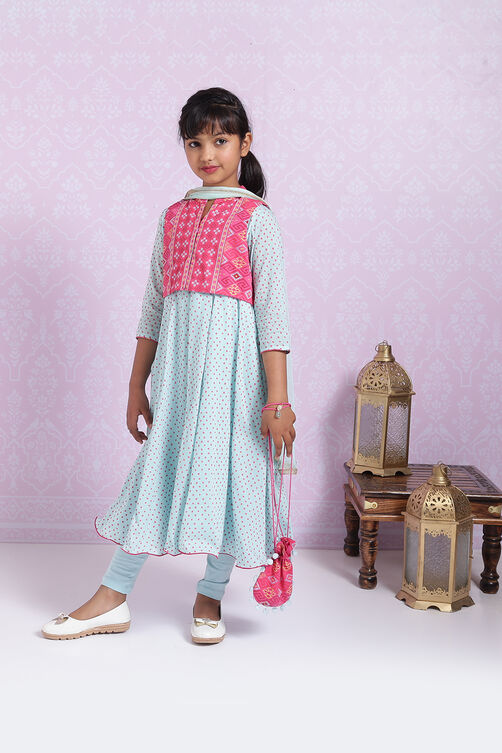 Sky Blue And Pink Cotton Anarkali Suit image number 4