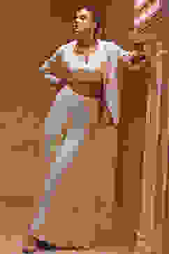 Ivory Poly Georgette Embroidered Fusion Set image number 6