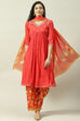 Red Cotton Flared Kurta Palazzo Suit Set image number 0