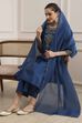 Blue Chanderi Embroidered Straight Suit Set